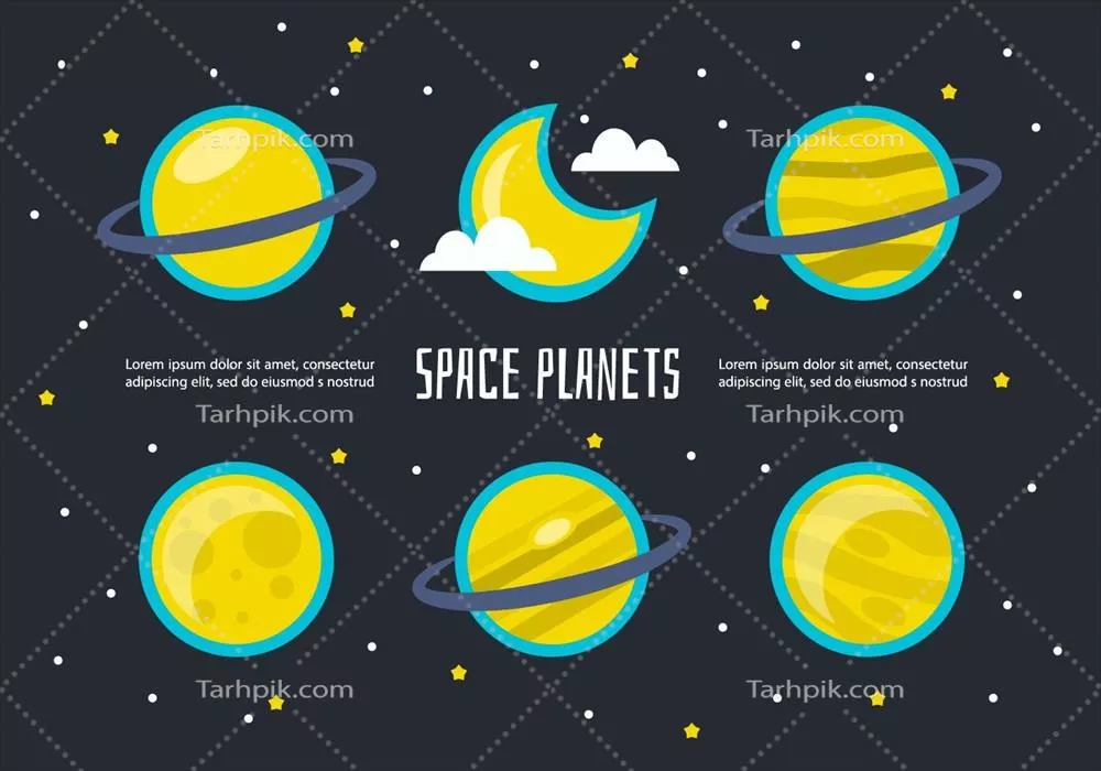 وکتور مجموعهای از سیارات فضایی برای وب، کارتهای تبریک، پوستر، برچسب و سایر سطوح تزیینی