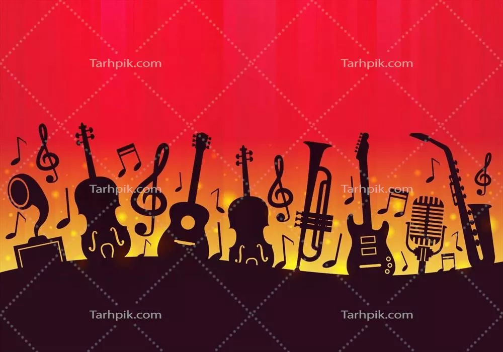 پسزمینه وکتور تجهیزات موسیقی با سیلوئتهای هنری