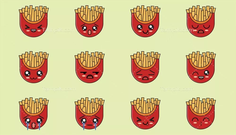 وکتور شعارهای فانسی سیب‌زمینی سرخ‌کرده با انیمیشن‌های خنده‌دار و جالب