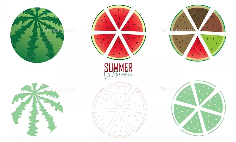 وکتور ملوانی تازه و آبدار: هندوانههای کامل و برشزده برای تابستان