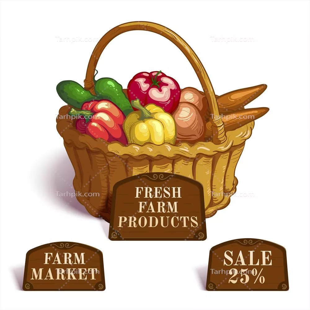 ترکیب وکتور محصولات تازه کشاورزی در مزرعه برای طراحی گرافیک