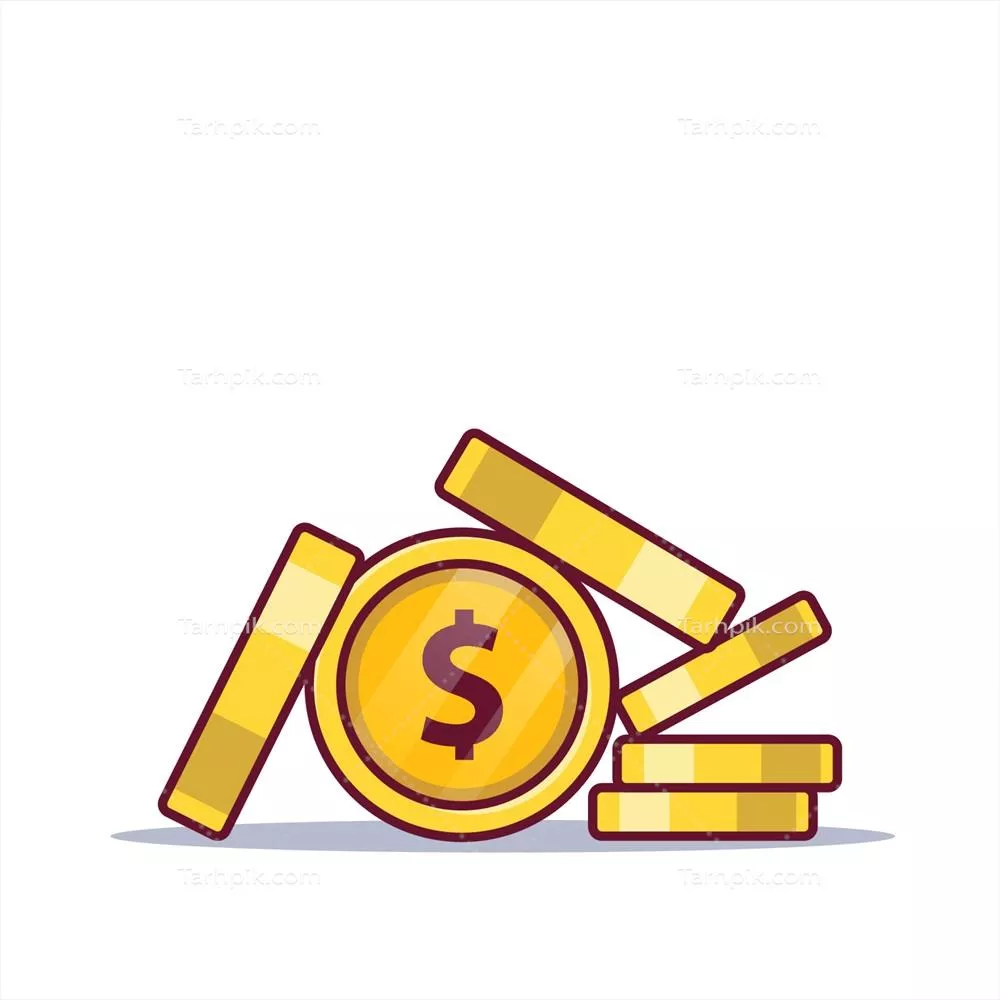 وکتور تصویر کارتون سکه دلاری با نمای جلو و جانبی به سبک مسطح