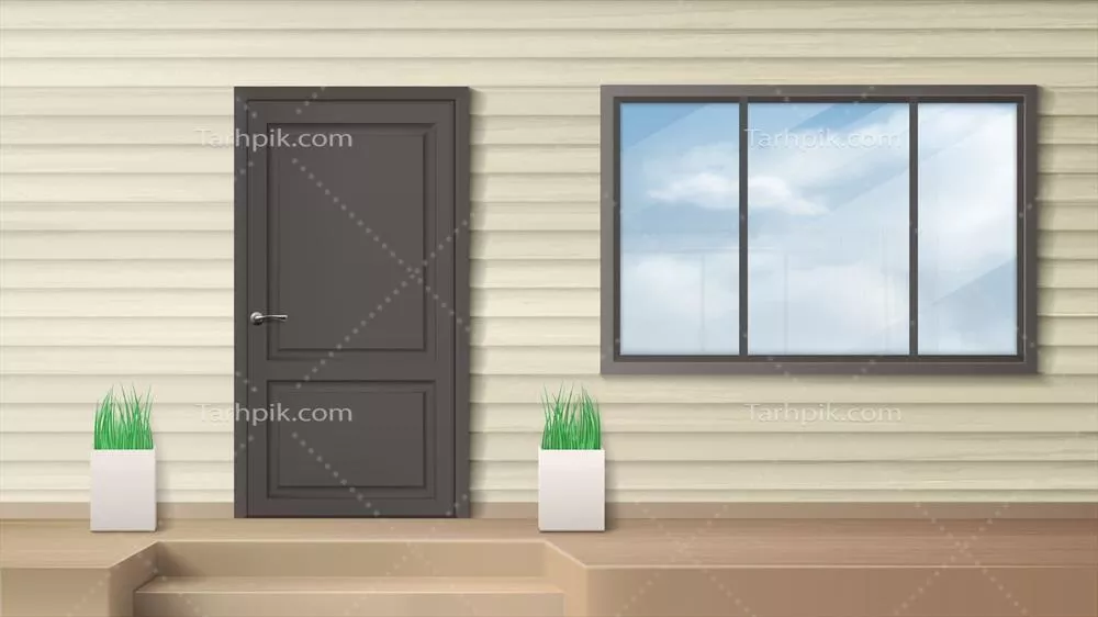 طراحی نمای ورودی مدرن خانه با تصویر وکتور به همراه درب جلو
