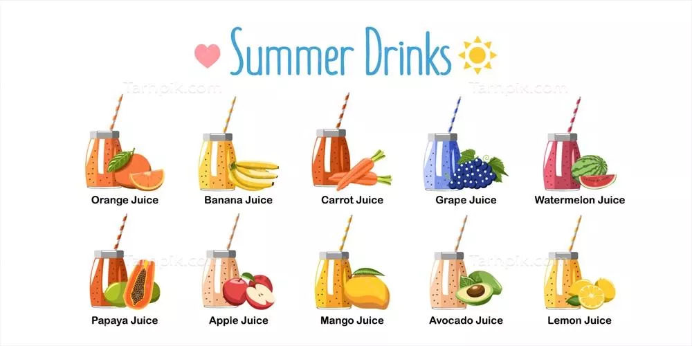 وکتور مجموعه طراحی گرافیک ب vector از آبمیوه های مختلف