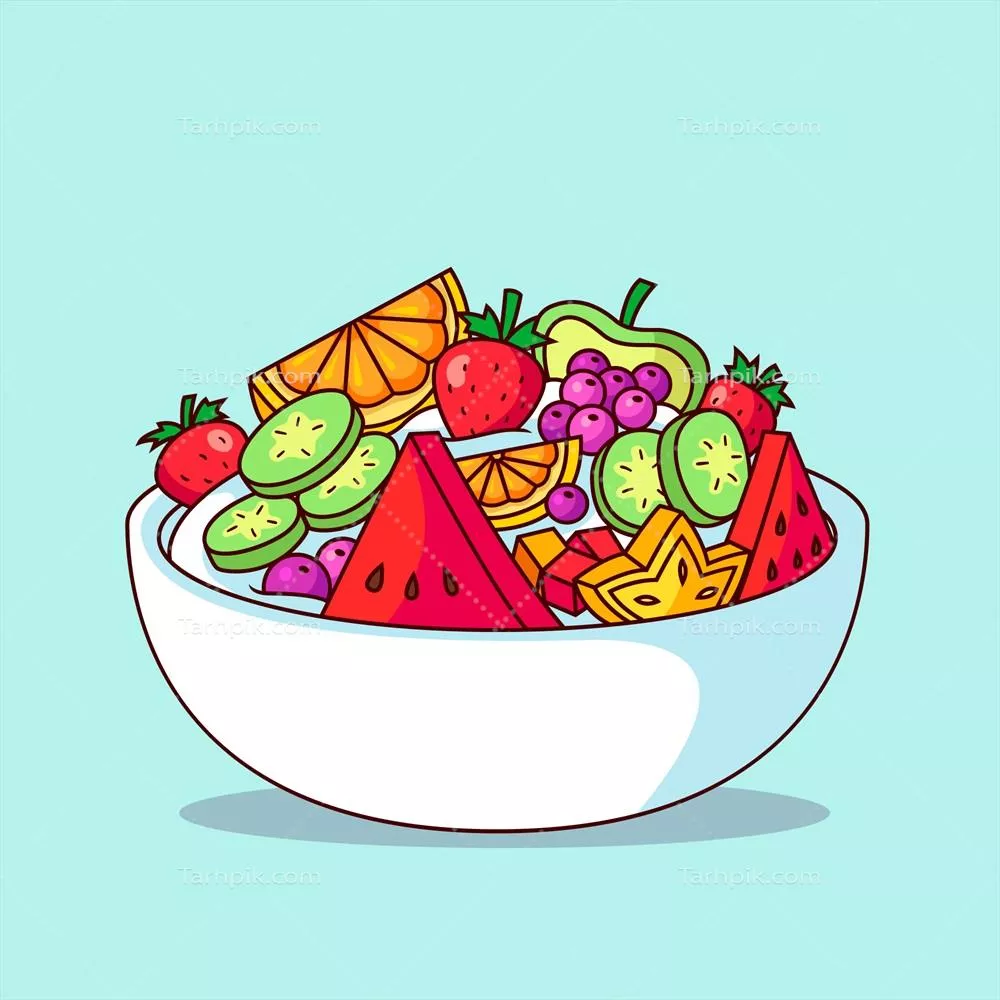سالاد میوه: طراحی وکتور از کاسهای پر از میوههای خوشمزه