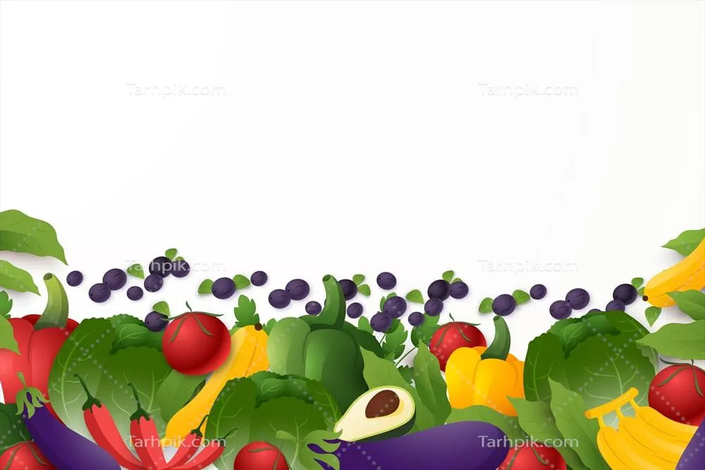 طراحی وکتور پسزمینه میوه و سبزیجات به سبک مدرن و جذاب