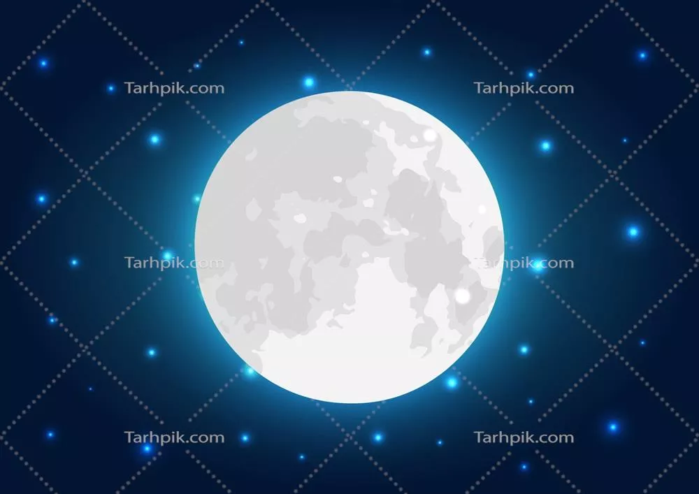 تصویر وکتوری از ماه کامل در آسمان شب تیره و آبی