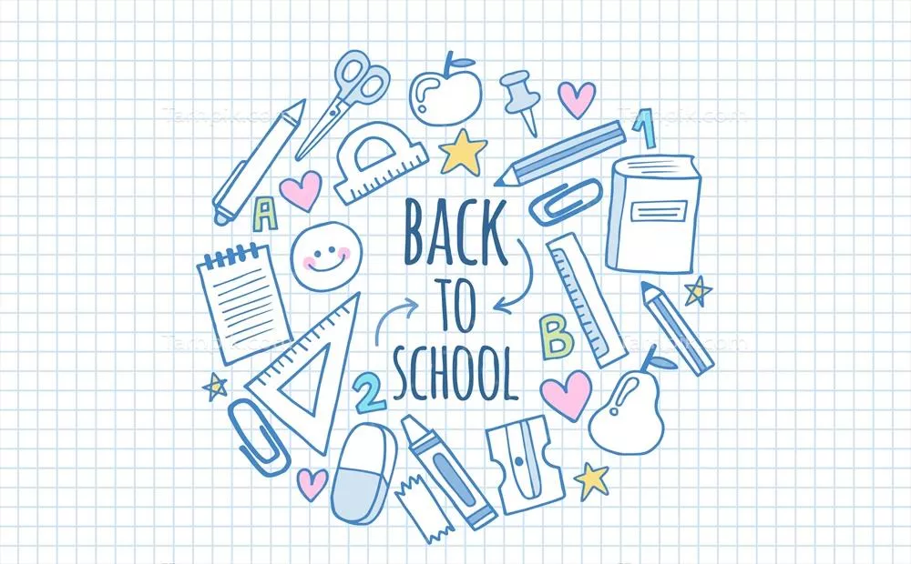 وکتور زمینه‌ای شاد و جذاب با عناصر مدرسه‌ای با طراحی دست کشیده