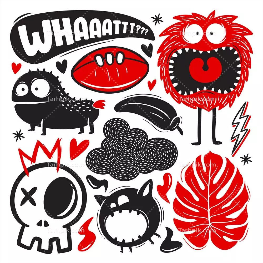 مجموعه کاریکاتورهای خنده‌دار با هیولاها - طراحی و الگوهای وکتور