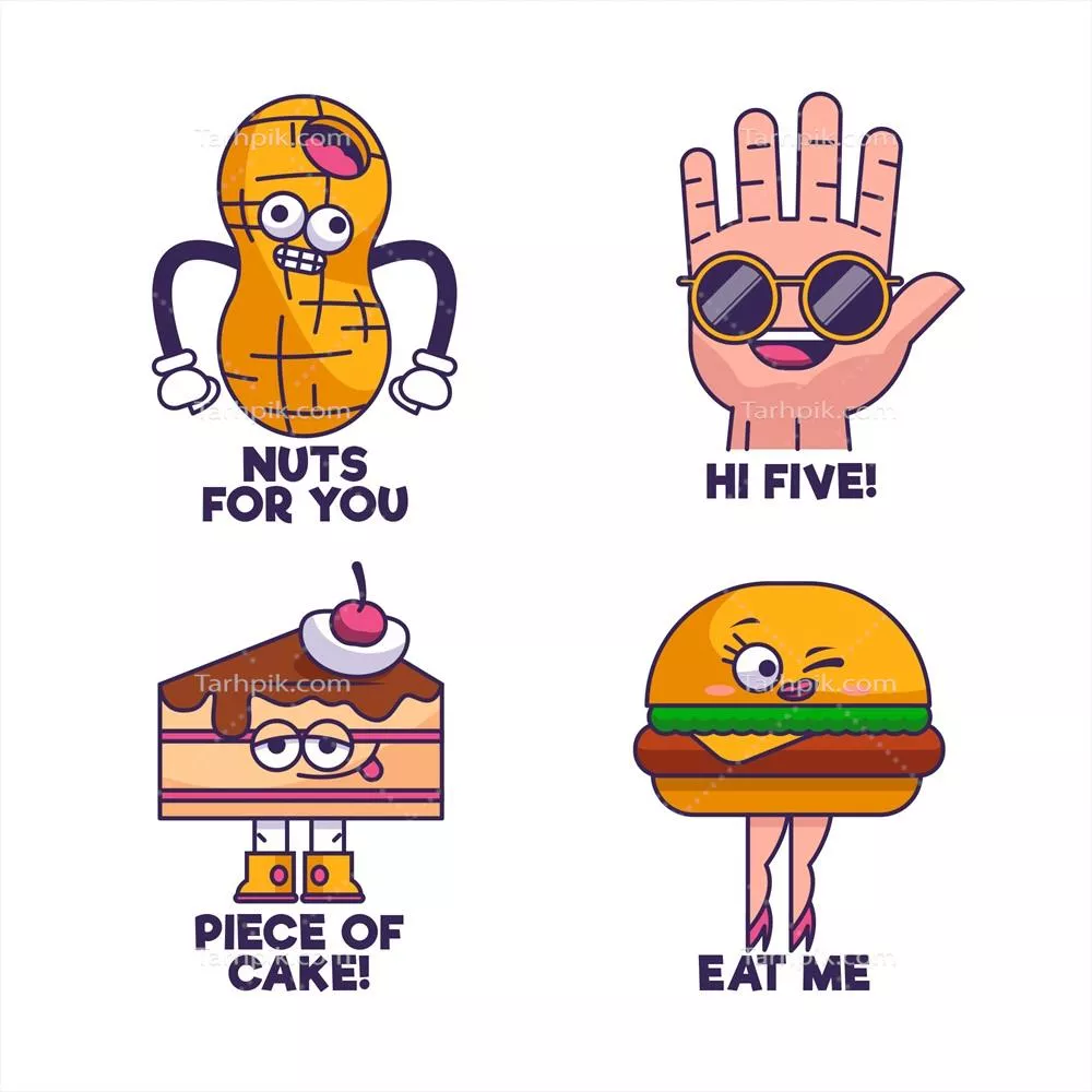 مجموعه استیکرهای وکتوری دستی خنده‌دار و هنری با طراحی جالب