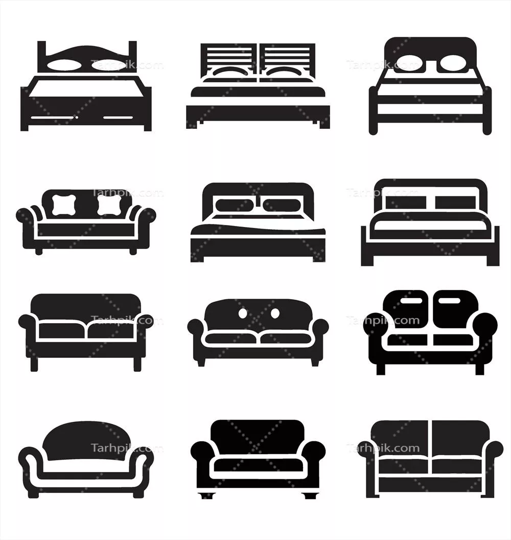 وکتور مجموعه آیکون مبلمان داخلی خانه به صورت خطی و زیبا