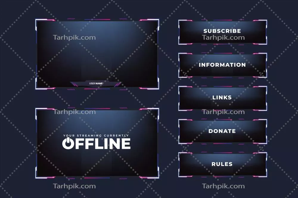 وکتور طراحی حاشیه قاب بازی آینده نگر با عناصر آنلاین و دیجیتال