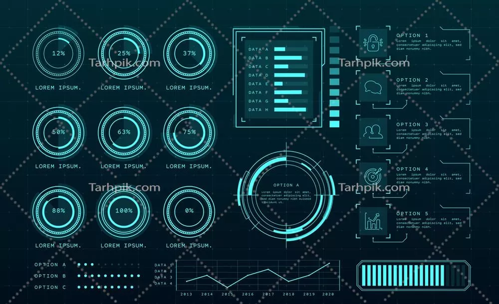 مجموعه عناصر اینفوگرافیک هولوگرافیکی آیندهنگر و وکتور