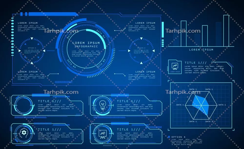 مجموعه عناصر اینفوگرافیک هولوگرافیک آینده نگر به صورت وکتور