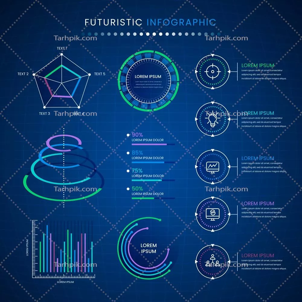 مجموعه طراحی اینفوگرافیکهای آیندهنگر و مدرن با تصاویر وکتور
