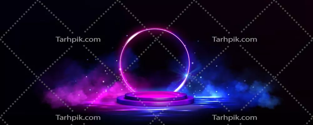 صحنه آیندهنگر با قاب نور نئون و پودیوم وکتور