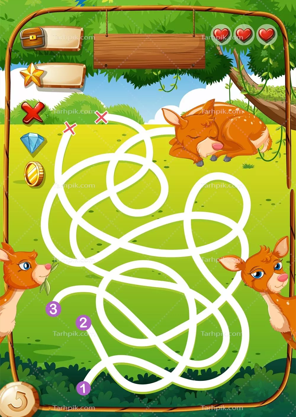 طراحی بازی با استفاده از وکتور پارک مملو از آهوها و زیبایی‌های طبیعی