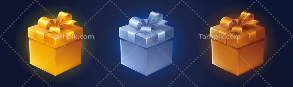 جعبه هدیه بازی با طرحهای طلایی، نقرهای و مسی به صورت وکتوری