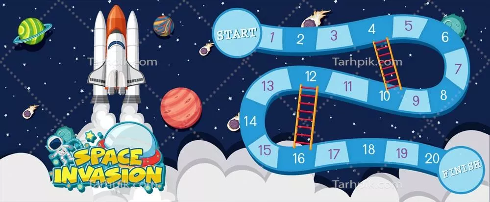 وکتور قالب بازی با پس‌زمینه تم فضایی: طراحی و توسعه بازی‌های فضایی