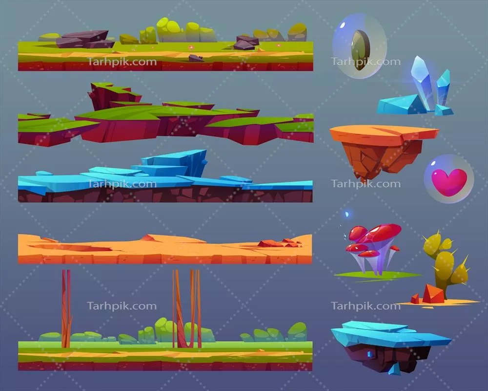 عناصر رابط کاربری بازی: آیتم های جزیره معلق در وکتور
