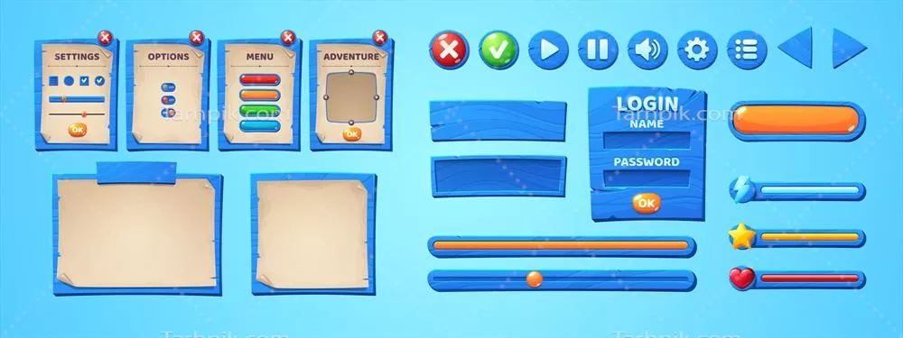 طراحی رابط کاربری منو بازی با پیمایش و پارچههای نقشدار و وکتور