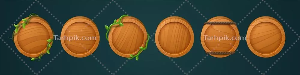 چندین قاب نمایه کاربر چوبی با دکمه های بازی - وکتور زیبا و خاص