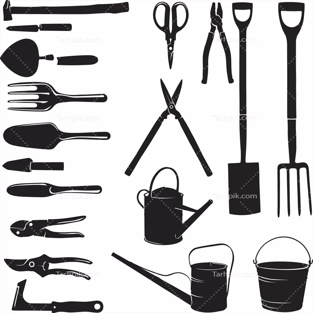 وکتور ابزار برشی و سیاههی باغچهداری: سایهای از طرحهای باغی