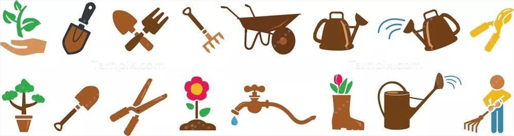 وکتور مجموعه آیکون های رنگارنگ ابزار باغبانی برای تصاویر مزرعه