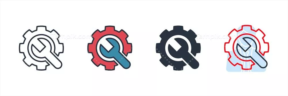 لوگوی وکتور آیکون چرخ دنده و آچار برای خدمات ابزار