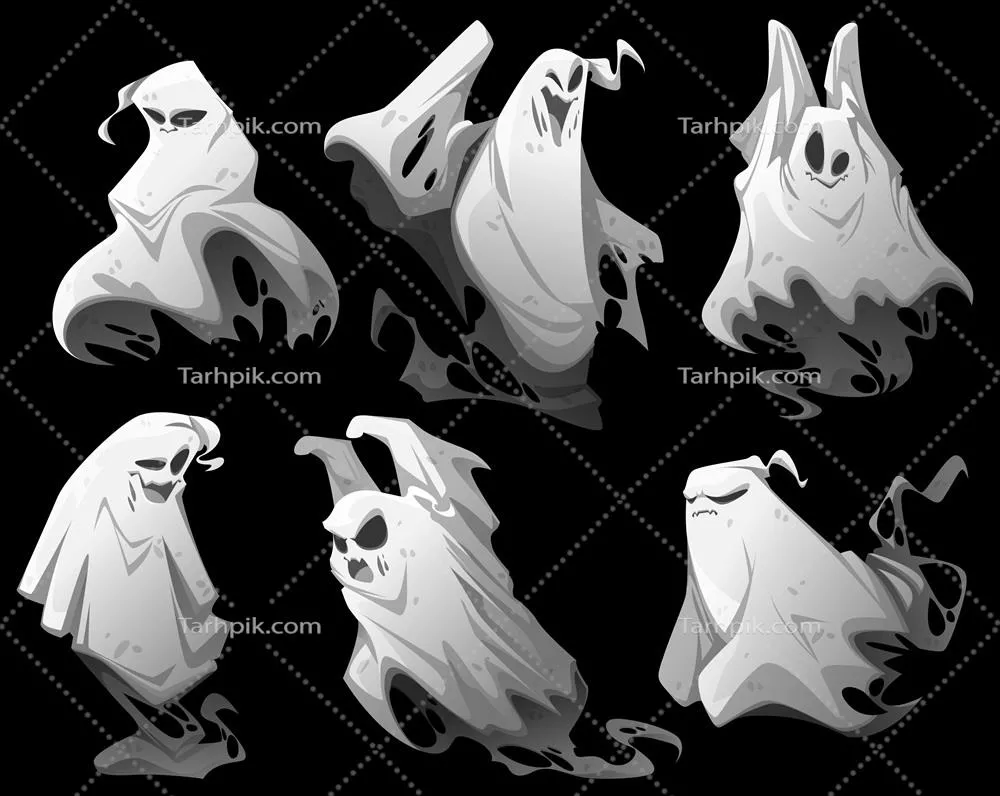 مجموعه وکتور شخصیتهای کارتونی ارواح برای هالووین