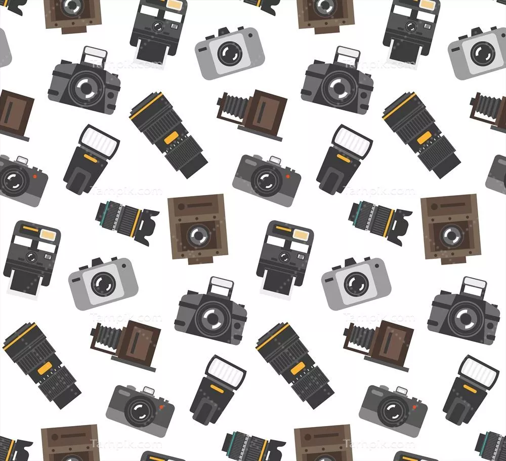وکتور کاغذ کادو با الگوهای بدون درز الهام گرفته از دوربین مدرن و رترو