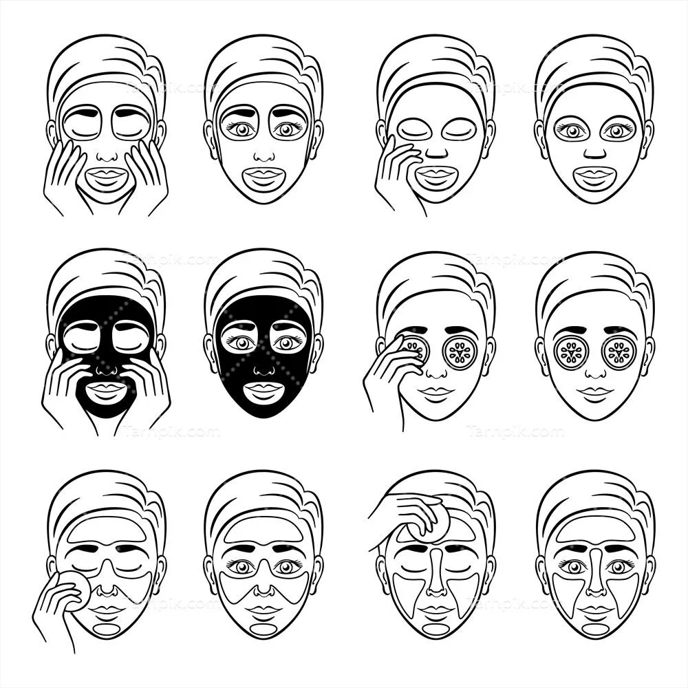 وکتور دخترانی که با محصولات آرایشی مختلف از صورت خود مراقبت و محافظت میکنند