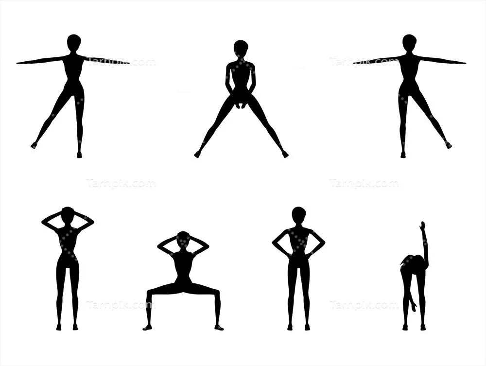 عکس وکتوری از یک دختر در حال ورزش در پس‌زمینه سفید - EPS10