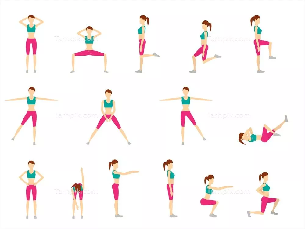 تصویر وکتور دختر در حال ورزش بر روی پس‌زمینه سفید