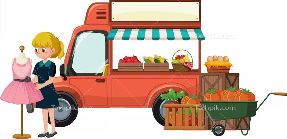 وکتور دختر در حال تماشای لباس صورتی در بازارچه دست دوم