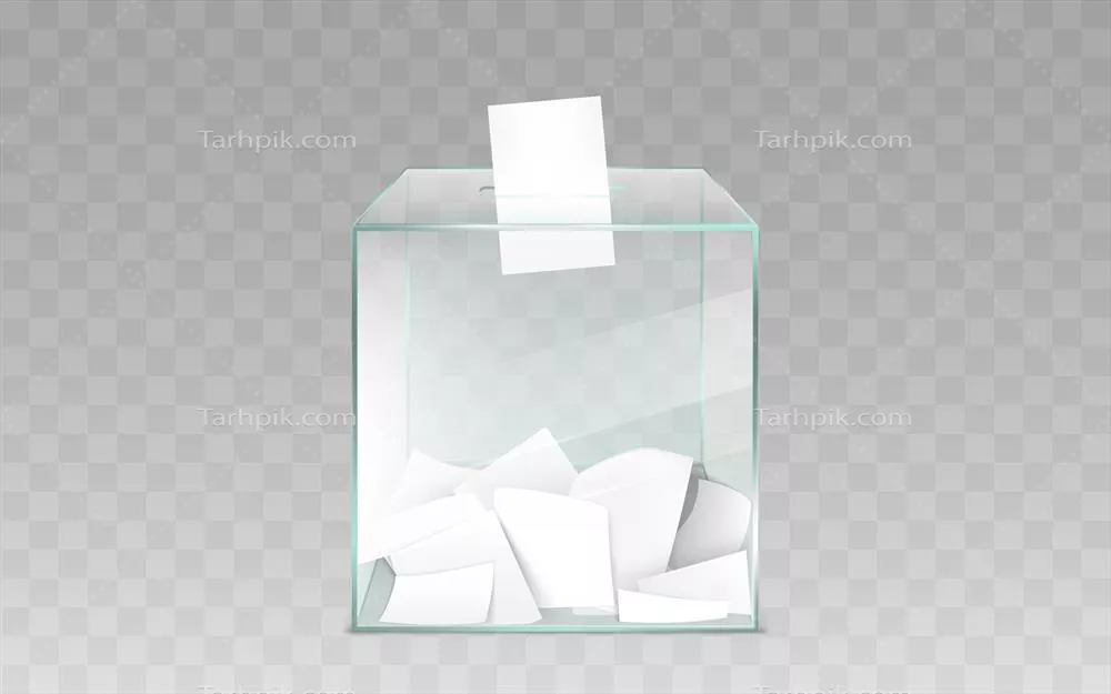 جعبه رای شفاف شیشه‌ای با برگه‌های رای در طراحی وکتور