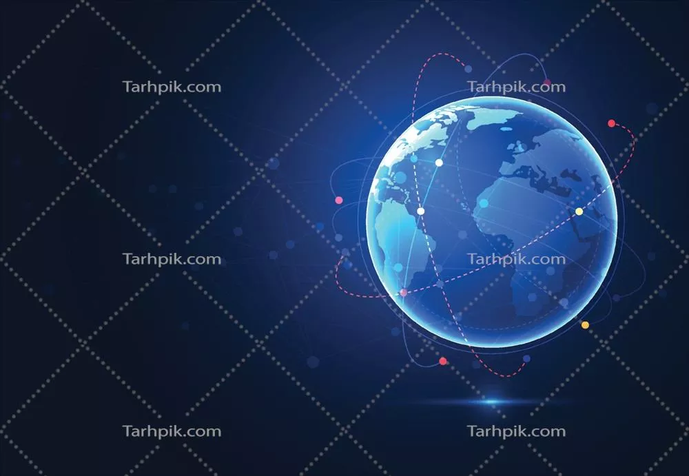 وکتور نقشه جهانی اتصالات شبکه جهانی با نقاط و خطوط متصل