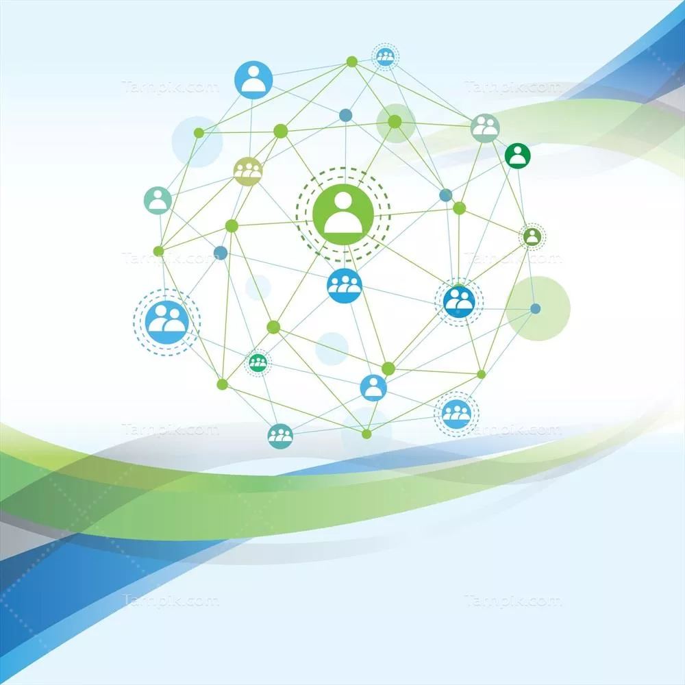 وکتور تصویر گرافیکی از یک جامعه جهانی شبکهای: ارتباطات و همکاریهای جهانی