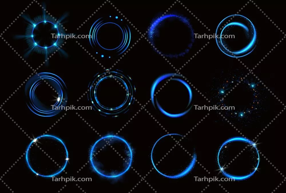 حلقههای درخشان آبی با جرقهها و فریمهای گرد – وکتور گرافیکی خیرهکننده