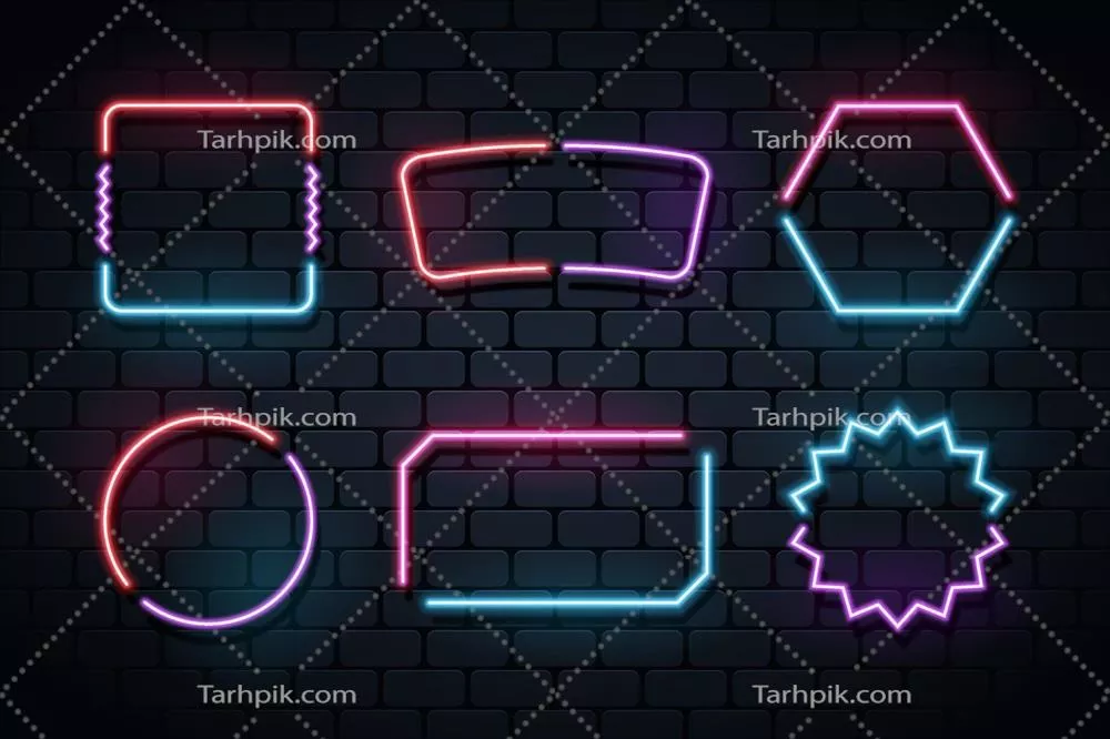مجموعه وکتور قابهای نئونی درخشان و جذاب با طراحیهای مدرن