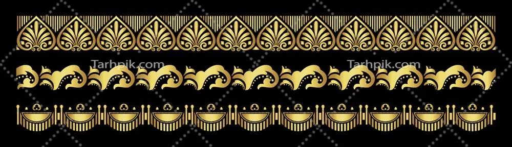 قاب طرح دار با حاشیه های طلایی بر روی پس زمینه مشکی وکتور