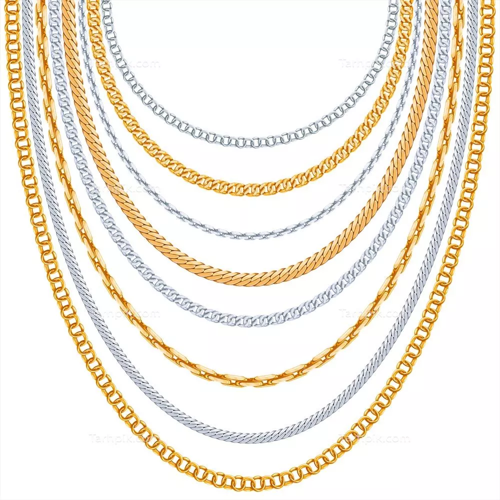 وکتور پس‌زمینه زنجیرهای طلایی با لینک‌های نقره‌ای آویزان و براق