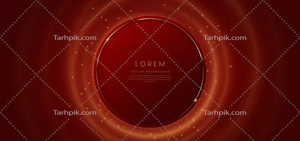 وکتور قاب طلایی دایره‌ای لوکس بر روی پس‌زمینه‌ای قرمز و شیک