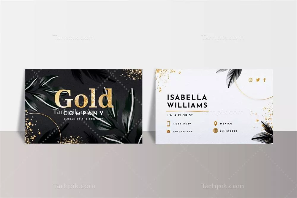 وکتور الگوی کارت ویزیت با ورق طلا | طراحی مدرن و شیک برای کسب و کار