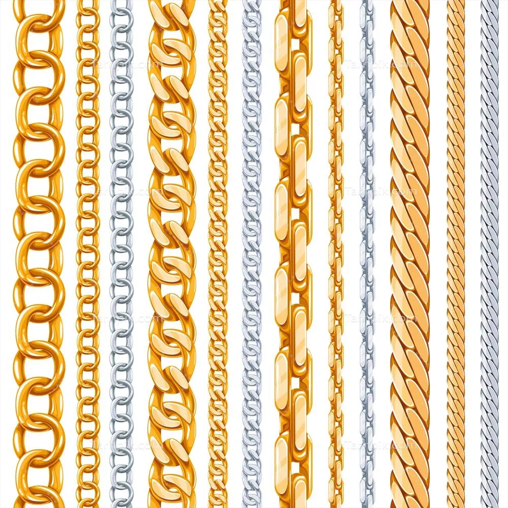 وکتور ست زنجیرهای طلایی و نقرهای با لینکهای فلزی و درخشان برای استحکام بیشتر