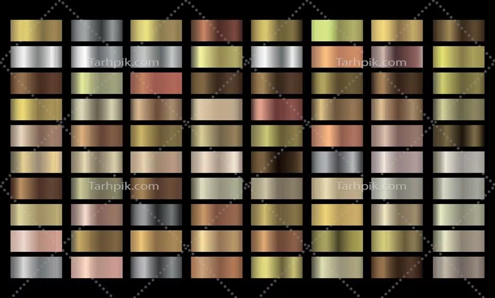 وکتور مجموعه گرادیانت های طلایی، نقره ای، سفید و برنزی با رنگ های زیبا