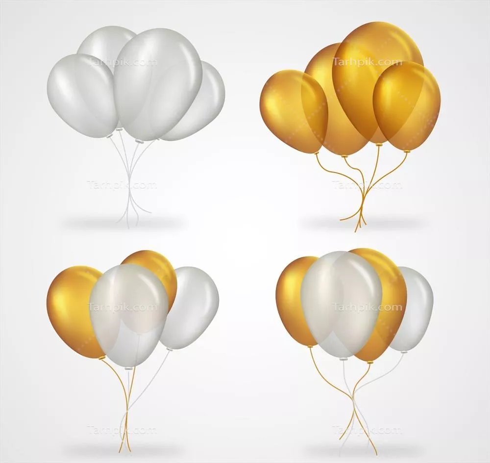 مجموعه‌ای از بادکنک‌های طلایی و سفید - وکتور شگفت‌انگیز و زیبا