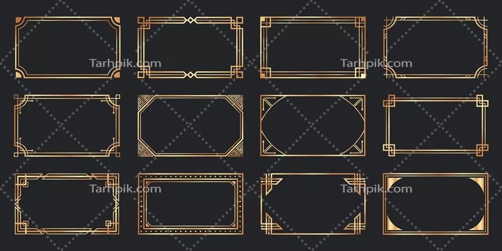 طراحی وکتور قابهای آرت دکو طلایی با جزئیات زیبا