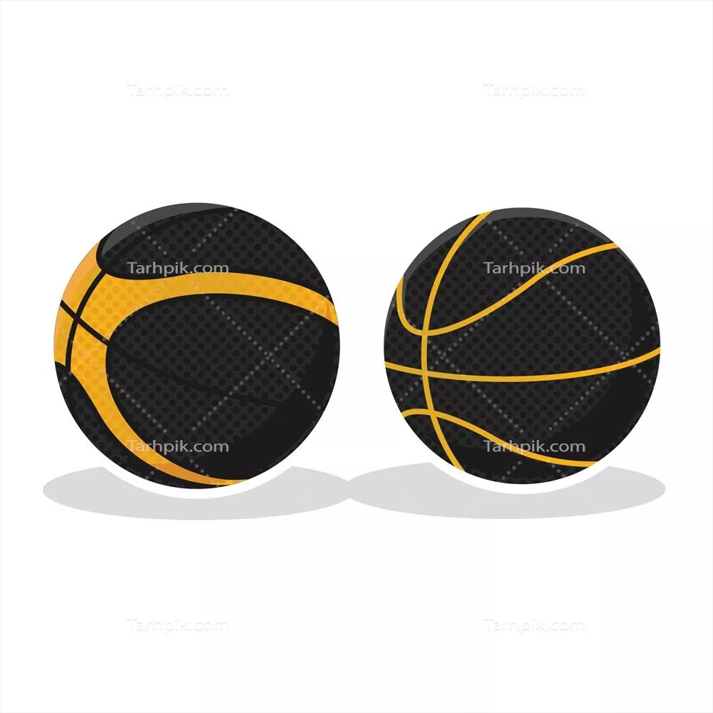 وکتور کاریکاتور توپ بسکتبال سیاه و طلایی با اشکال مختلف و طراحی جذاب