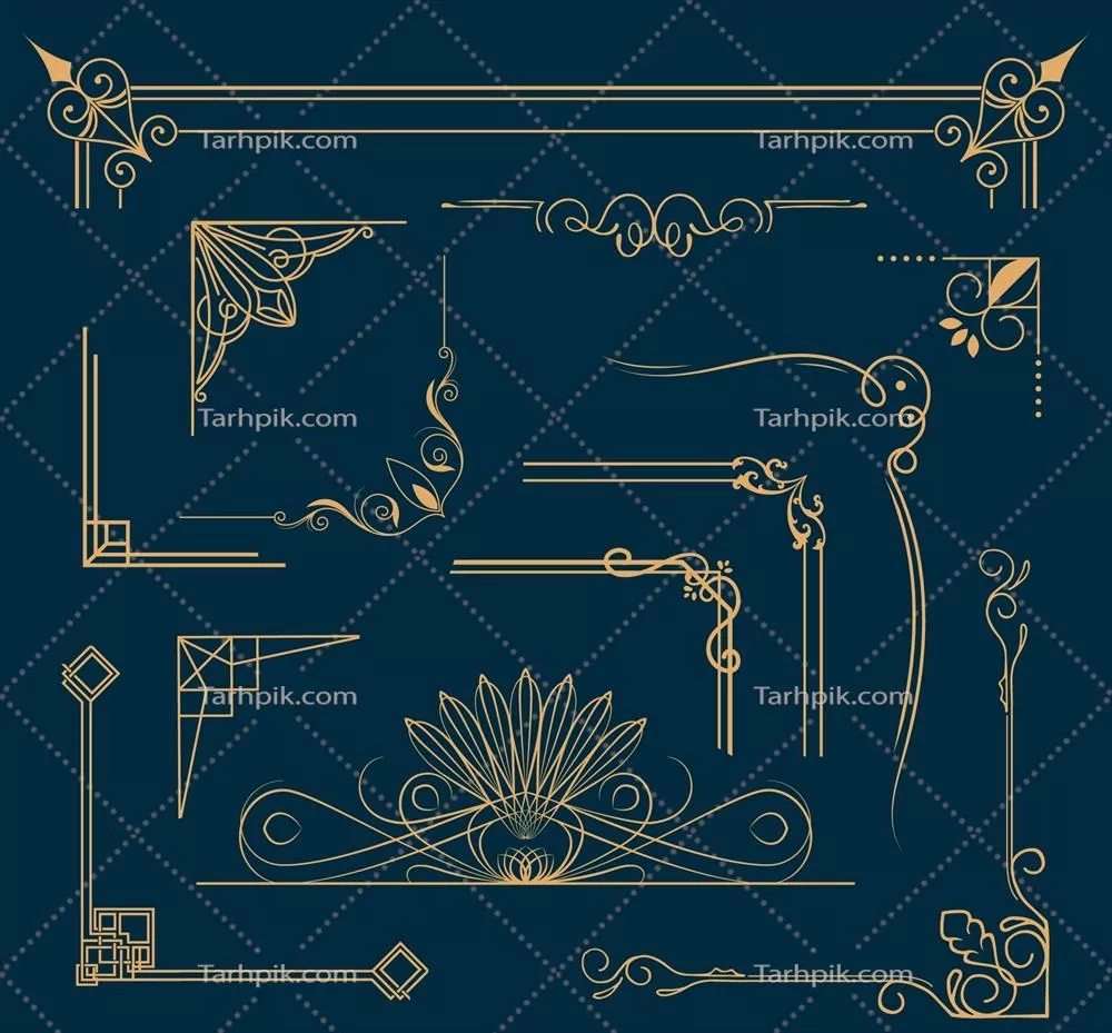 مجموعه وکتور تزئینات با حاشیه طلایی و طراحی‌های بی‌نظیر